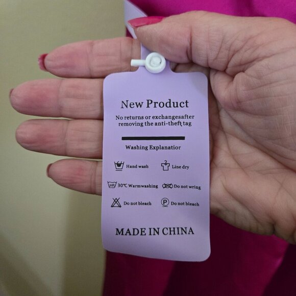 Miss Veil NWT Stunning Fuscia Crewneck Sleeveless High Low Satin Gown Size M - Picture 6 of 7